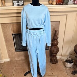 Light Blue Cropped Sweatshirt and Joggers Set